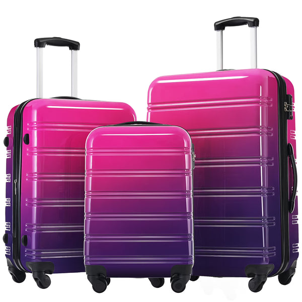 3 Piece Luggage Sets, Hard Shell Suitcase 20/24/28 in with TSA Lock and Spinner Wheels, Expandable Lightweight Travel Luggage for Men Women, Multicolor Purple