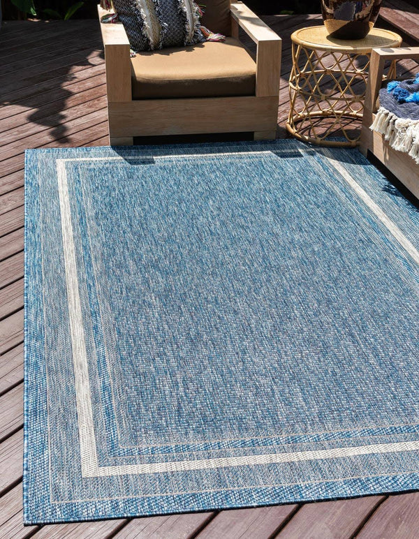 Unique Loom Soft Border Outdoor Area Rug - 9' x 12' Blue