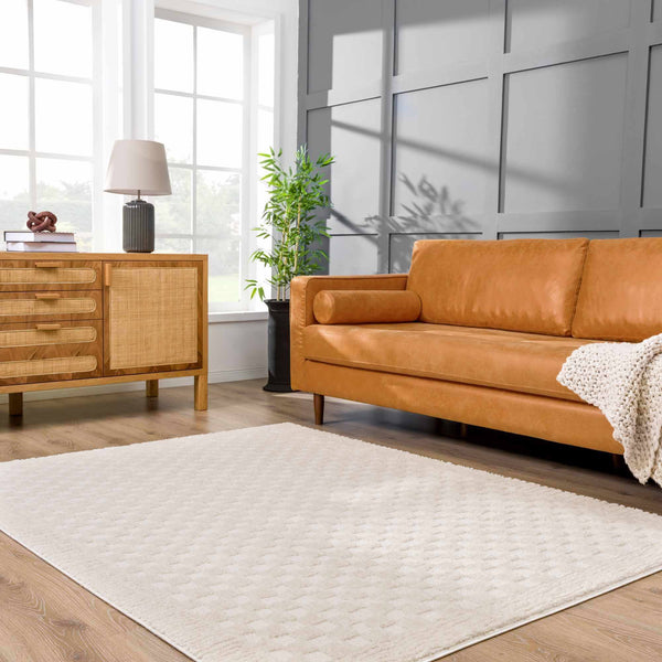Hauteloom Leryn Ivory Checkered Area Rug | Ivory Checkered Rug - 6'7" x 9' Rectangle