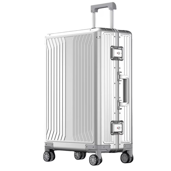 All Aluminum Magnesium Hardshell Carry on Luggage with Wheels, Modern Zipperless Hardshell Checked Luggage with TSA Lock, Airline Approved Metal Suitcase Travel Metal Rolling Luggage