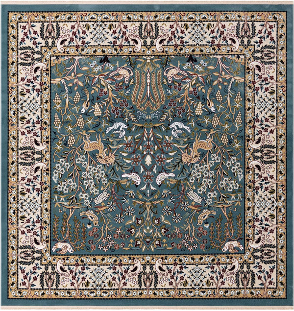 eSale Nain Design 6 ft Square Blue Floral Area Rug