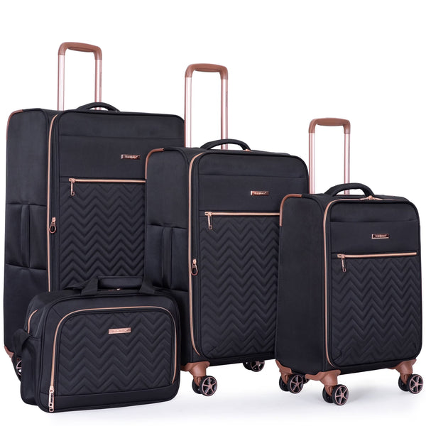 Travelhouse 4 Piece Luggage Set Softside Expandable Lightweight Suitcase with Double Spinner Wheels.(Black)
