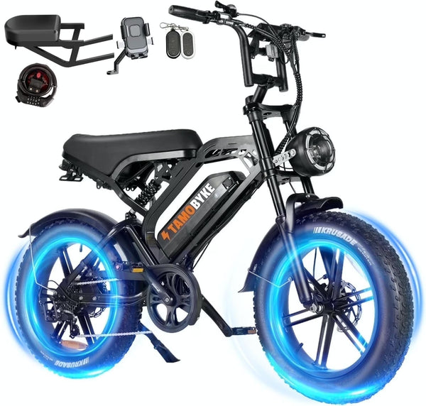 Tamobyke Electric Bike for Adults, Peak 1500W 28mph Mountain Ebike, 48V 15.6AH 20" Fat Tire Electric Bicycle Full Suspension UL2849
