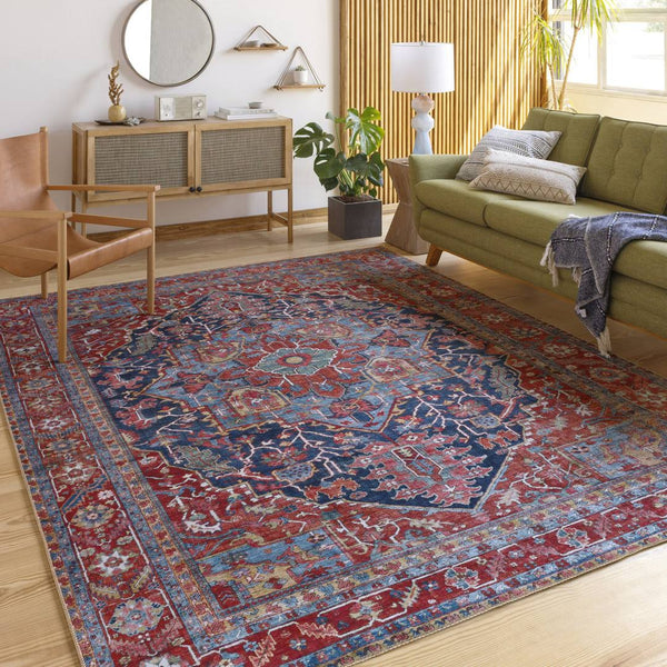 Langley Street Derek-James Oriental Red/Navy Area Rug Bungalow Rose Rug Size Rectangle 3'6