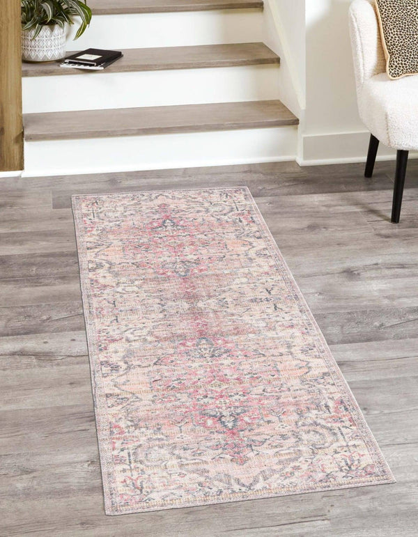 Unique Loom Nostalgia Wasahable 5 ft Runner Beige Pink Area Rug