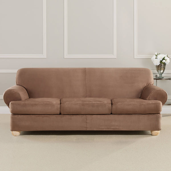 Sure Fit Ultimate Stretch Suede 4-Piece T-Sofa Slipcover, Luggage Brown