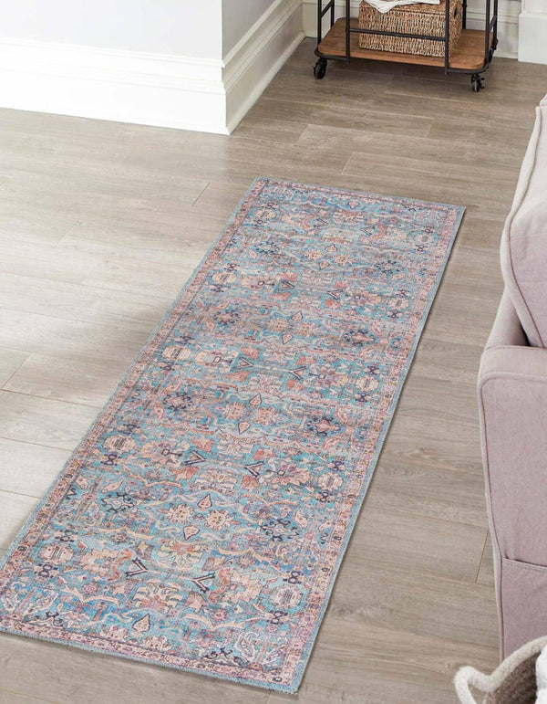 Unique Loom Nostalgia Wasahable 5 ft Runner Blue Area Rug