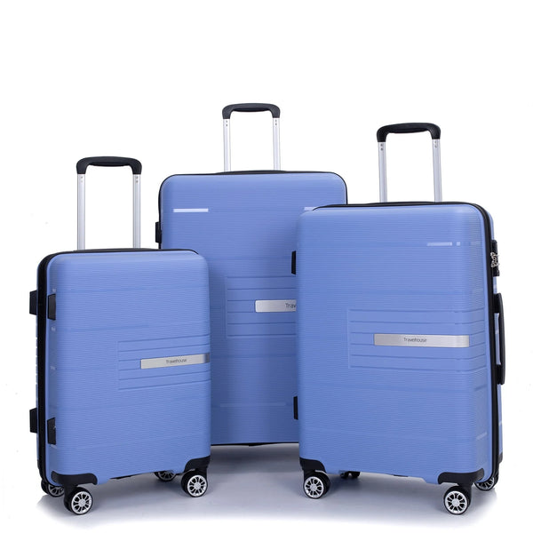 Tripcomp 3 Piece Luggage Sets, Hard Shell Carry on Luggage, PP Case with Two Hooks, Spinner Wheels, TSA Lock, Airline Approved, Lightweight Durable Suitcase, （20"24"28"）(Purplish Blue)