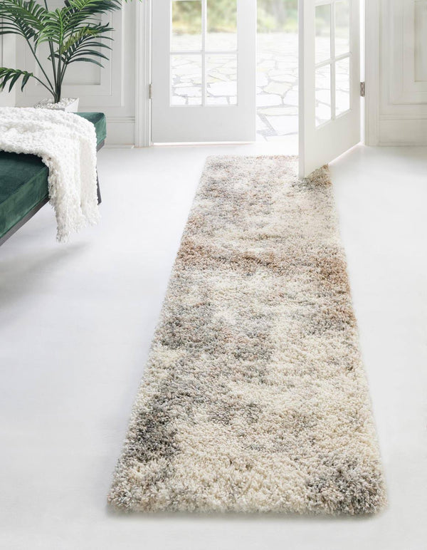 Soft Touch Shag 13 ft Runner Khaki Abstract Area Rug