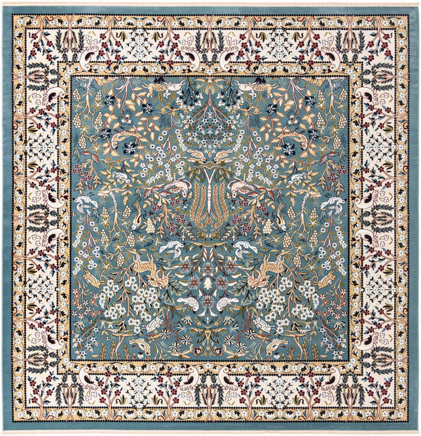 Rugs Nain Design 10 ft Square Blue Floral Area Rug