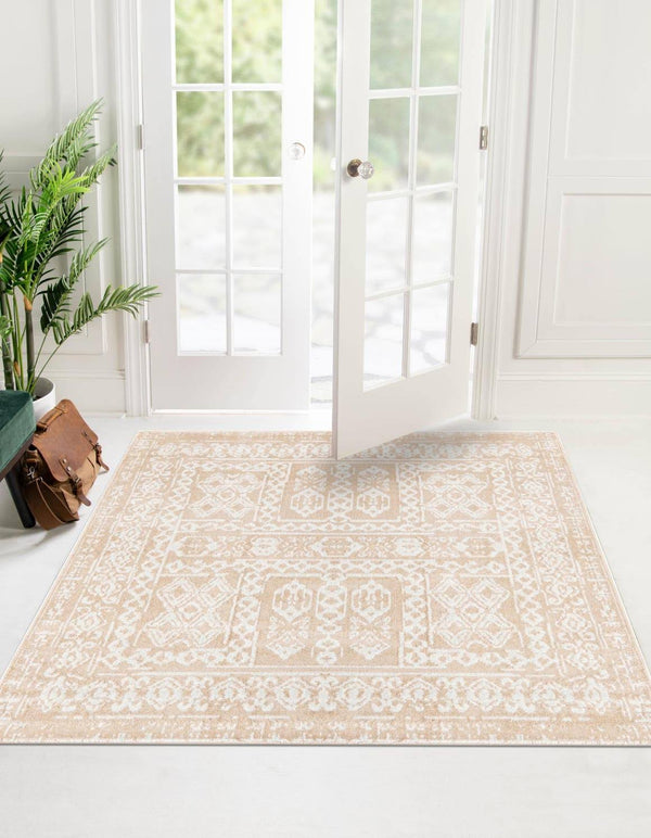 Unique Loom Oxford 8 ft Square Beige Bohemian, Floral, Geometric Area Rug