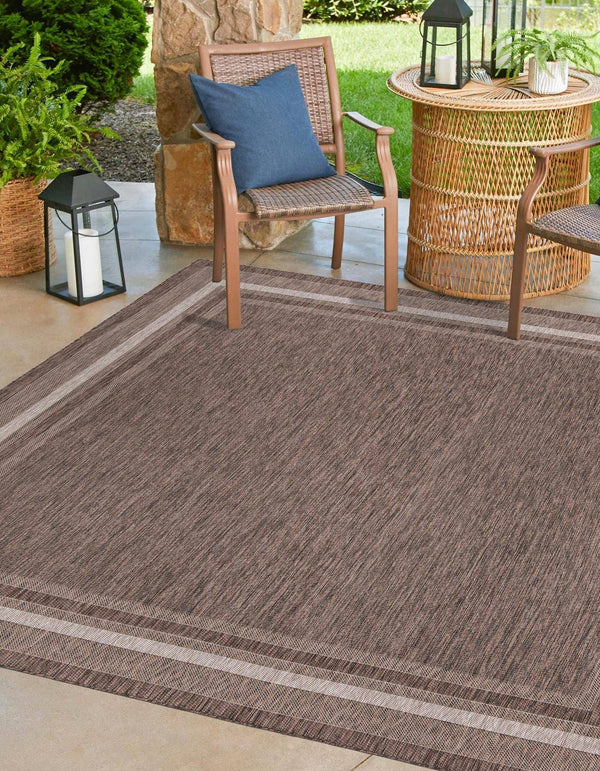 Outdoor Border 11 ft Square Brown Area Rug Indoor Outdoor Rug