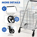330LBS Foldable Jumbo Shopping Cart w/ 360° Rolling Swivel Wheels & Double Basket, Heavy Duty Folding Utility Cart for Grocery Laundry Luggage