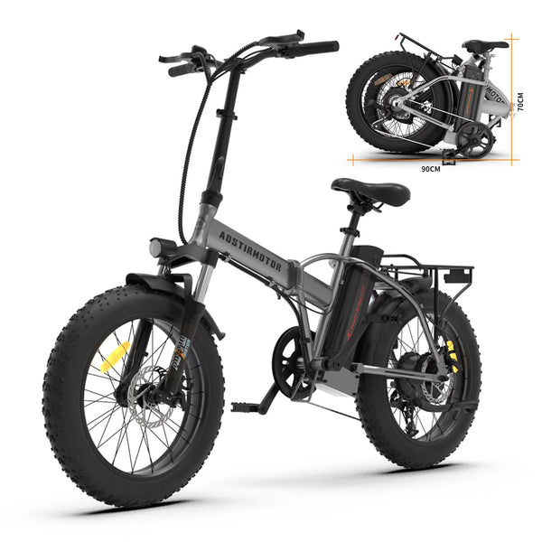 Aostirmotor Folding Electric Bike 20 in Fat Tire, with 750W Motor, 48V 12.5AH Removable Lithium Battery, Ebikes for Adults UL2849